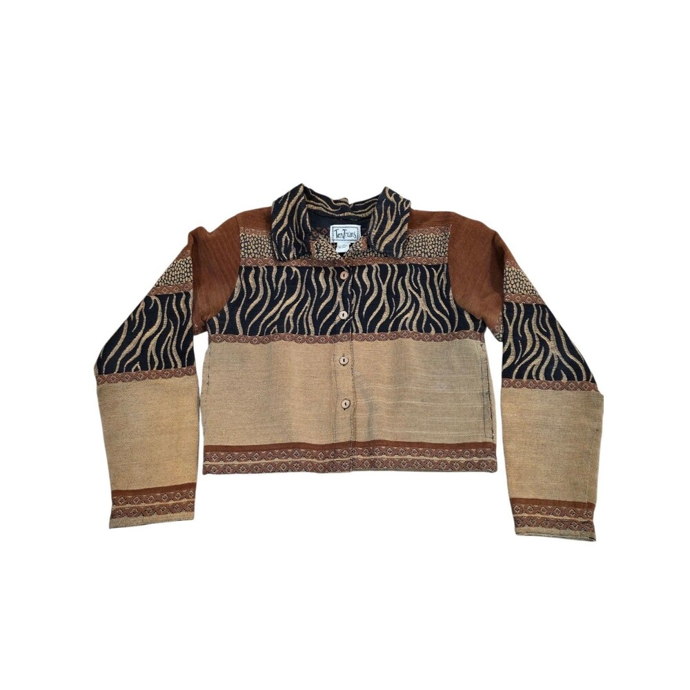 VTG TanTrums Tapestry Jacket Small Animal Print Zebra Boho Corduroy Art To Wear